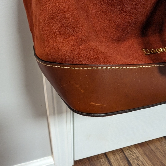 Dooney & Bourke Drawstring Bucket Bag Orange Suede Leather - Picture 5 of 8